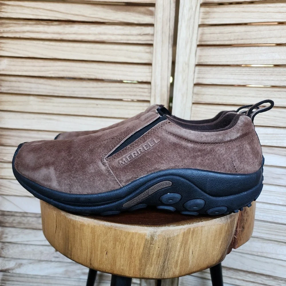 Merrell Sz 11 Brown Suede Leather Jungle Moc J65685 Slip On Hiking Trail Shoes